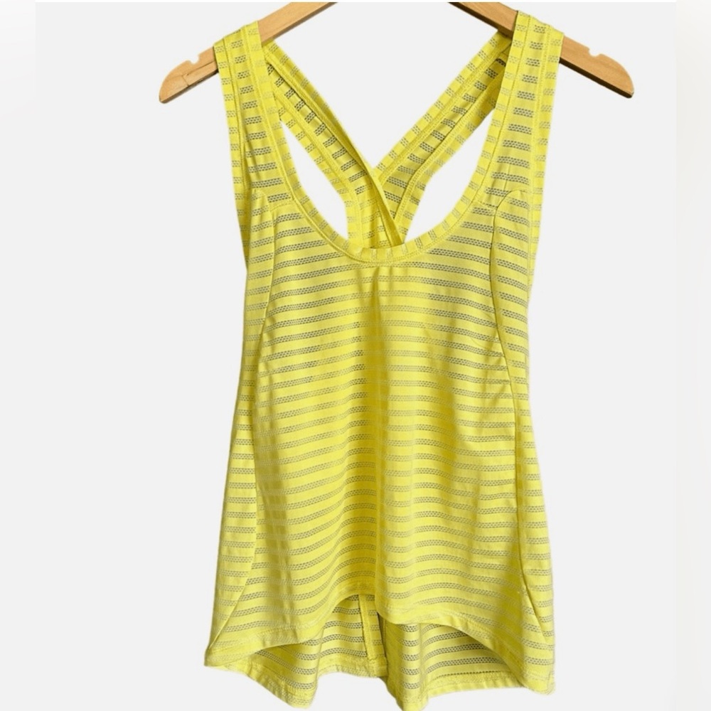 ZYIA Lemon Nimbus Split Criss Cross Tie Back Striped Tank Top